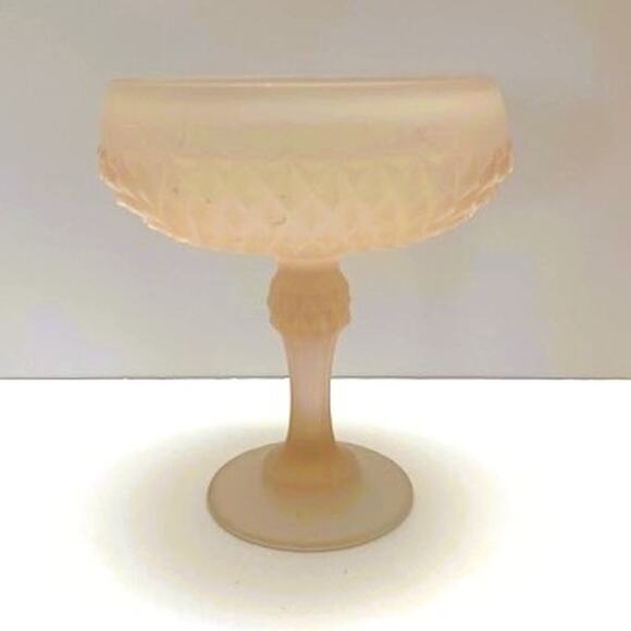 Vintage Pink Satin Indiana Glass Diamond Point Pattern Pedestal Candy Dish - Picture 1 of 6